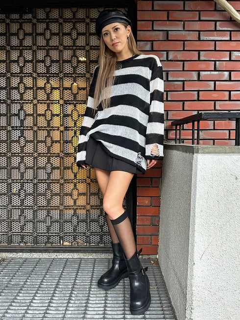 ダメージボ-ダーニットトップス